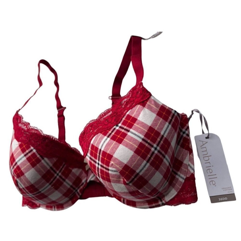 Ambrielle Organic Cotton Demi Classic Racerback Red Plaid Bra Size 38DD - Picture 9 of 11